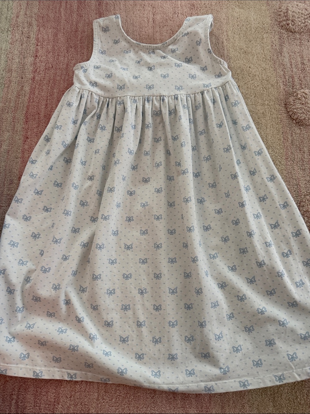 Girls White/ Light Blue Butterfly Print - Kids Dress with Bow on back.
